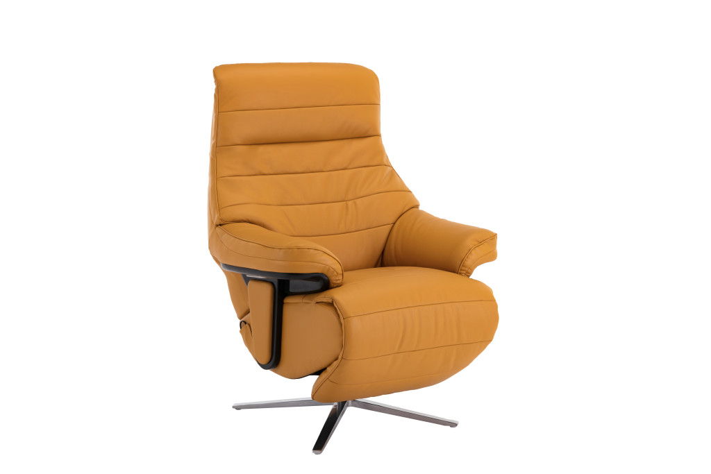 Tufted Genuine Leather Power Swivel Recliner - Yellow