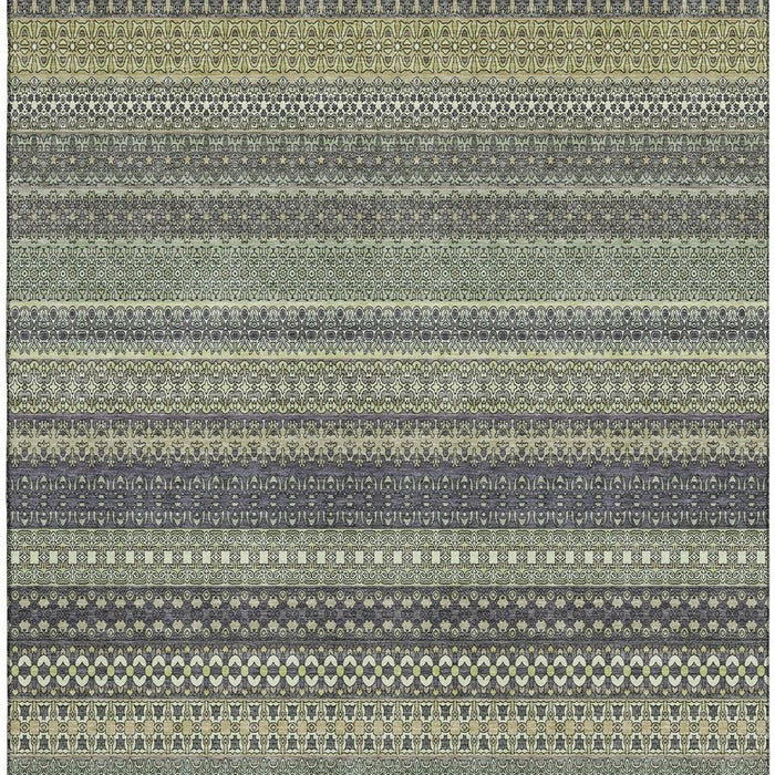 10' X 14' Striped Washable Area Rug With UV Protection (647554) - Sage / Gray / Ivory