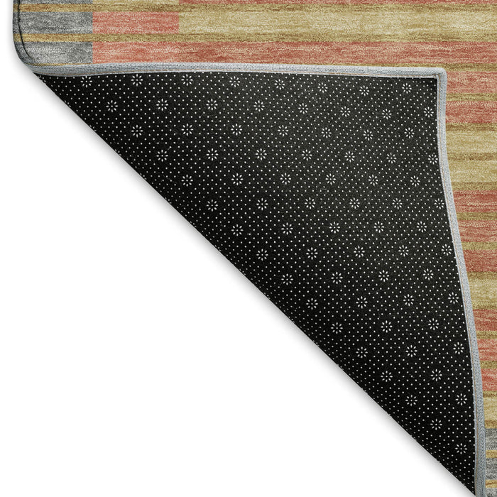 10' X 14' Striped Washable Area Rug With UV Protection (693498) - Pewter / Salmon / Gold
