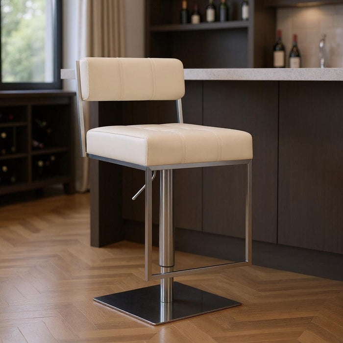 Faux Leather Swivel Low Back Adjustable Height Bar Chair - White / Silver