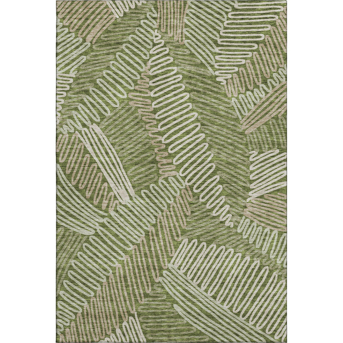 10' X 14' Floral Washable Area Rug With UV Protection (671918) - Olive Green / Ivory / Beige