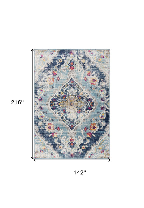 12' x 18' Oriental Washable Non Skid Area Rug - Blue