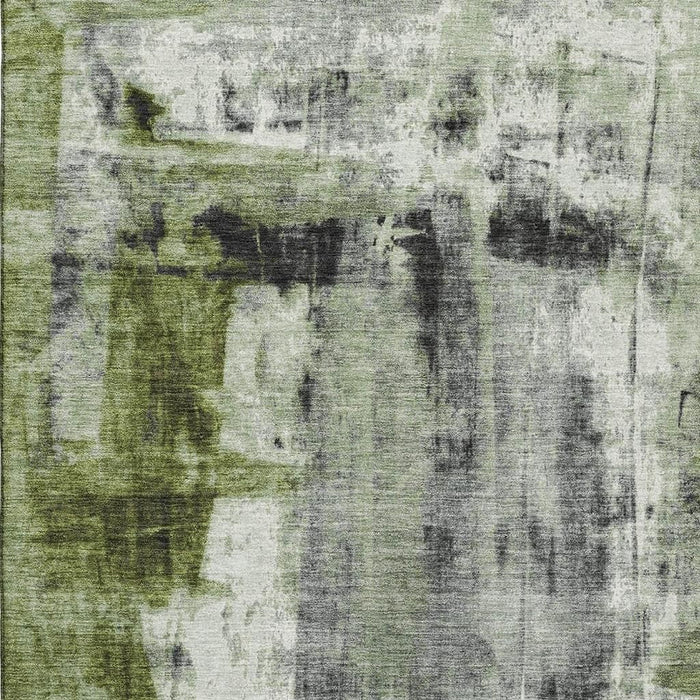 10' X 14' Abstract Washable Area Rug With UV Protection (719280) - Olive Green / Charcoal / Ivory