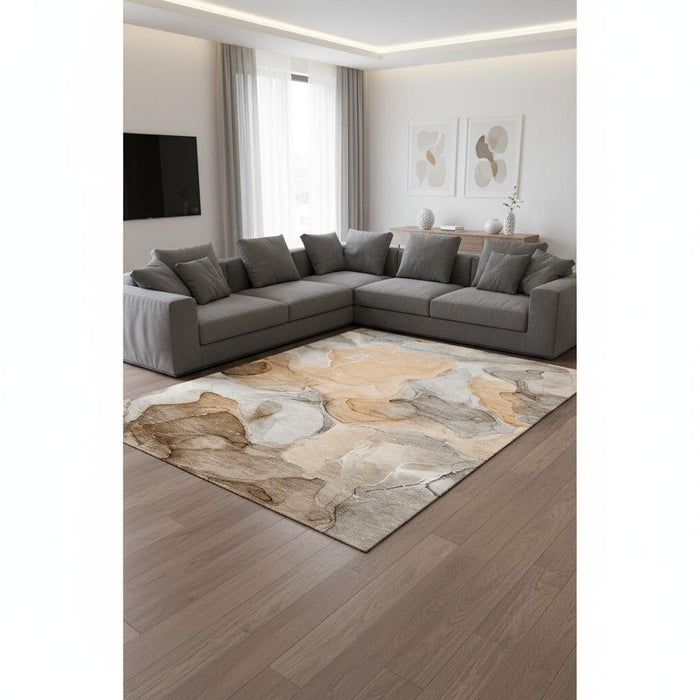 9' X 12' Abstract Washable Area Rug With UV Protection (646733) - Orange / Gray / Ivory