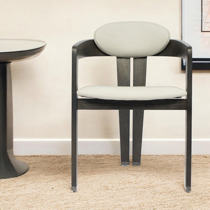 Upholstered Faux Leather Open Back Dining Arm Chair - Dark Gray