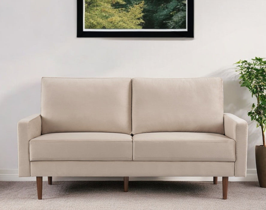 Sofa Velvet With Dark Brown Legs - Beige