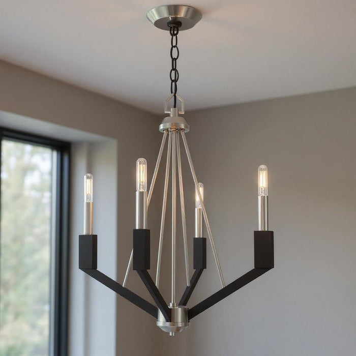 23" Four Light Dimmable Chandelier With Shades - Nickel
