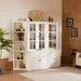 Giga retro-style white wall display cabinet with glass doors, 75.25-inch tall, featuring triangle-sided bookshelves.