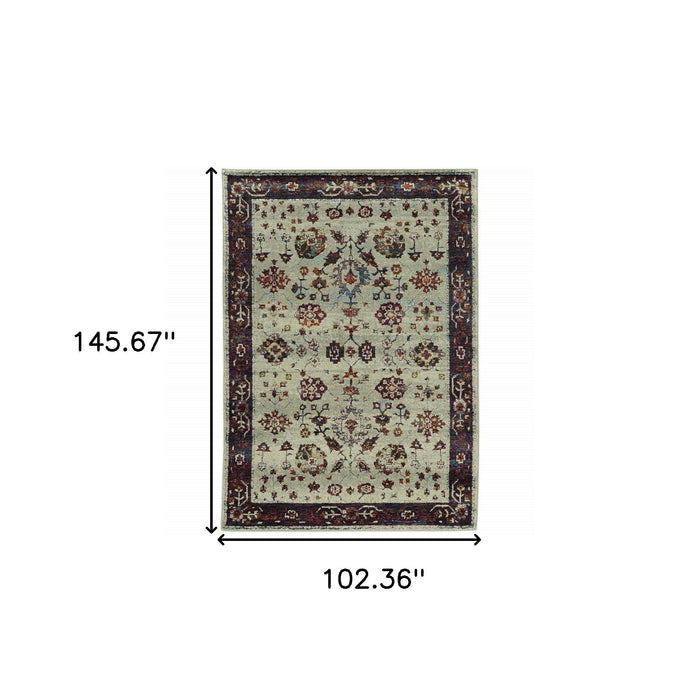 9' x 12' Oriental Power Loom Area Rug - Red And Ivory