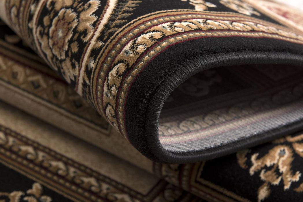 7.8' x 10.7' Oriental Power Loom Area Rug - Beige And Black