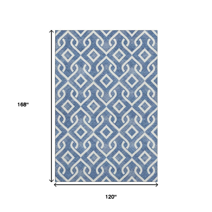 10' X 14' Geometric Washable Area Rug With UV Protection (652491) - Blue / Ivory