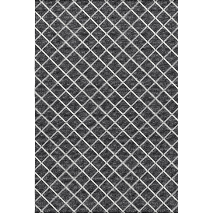 8' X 10' Geometric Washable Area Rug With UV Protection - Black / Ivory