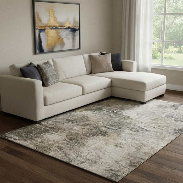 10' X 14' Abstract Washable Area Rug With UV Protection (650650) - Taupe / Gray