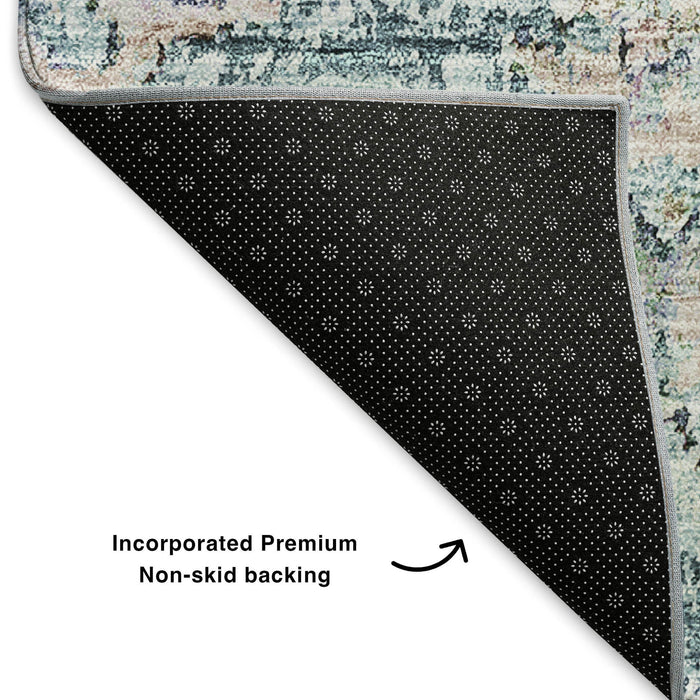 10' X 14' Floral Washable Area Rug With UV Protection (653230) - Teal / Beige