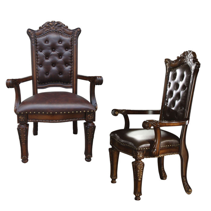 Tufted And Redwood Upholstered Faux Leather And Solid Wood Dining Arm Chairs (Set of 2) - Brown