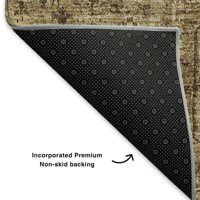10' X 14' Floral Washable Area Rug With UV Protection (651196) - Coffee / Charcoal