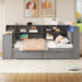 Giga platform storage bed with upholstered headboard, built-in desk, LED lighting, storage shelves, drawers, and charging station.