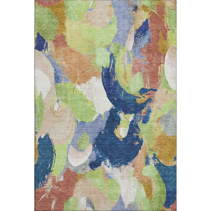 10' X 14' Abstract Washable Area Rug With UV Protection (709576) - Artichoke Green / Blue / Ivory