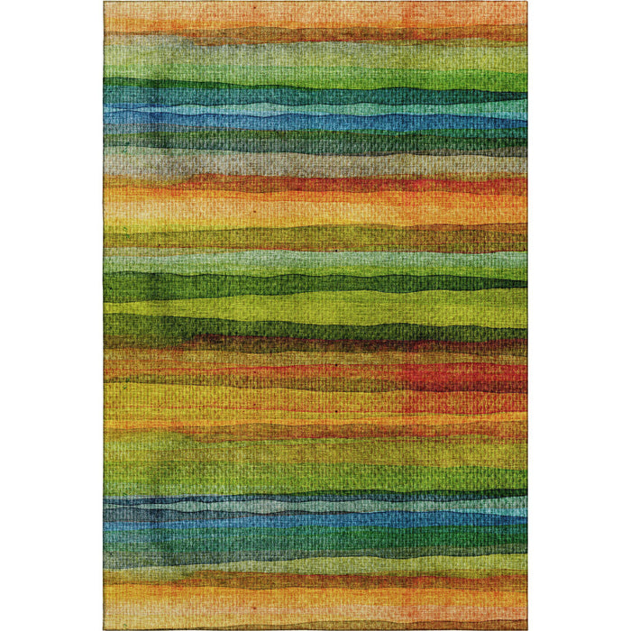 10' X 14' Striped Washable Area Rug With UV Protection (717590) - Green / Teal