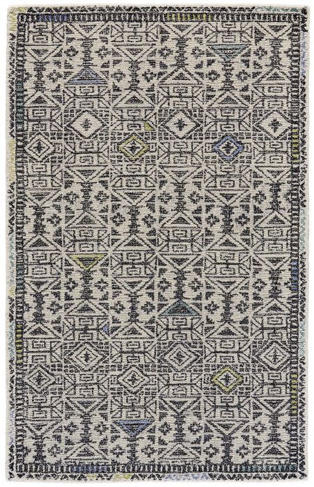 8' x 11' Wool Geometric Tufted Handmade Area Rug - Gray Ivory And Black