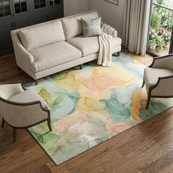 10' X 14' Abstract Washable Area Rug With UV Protection (646704) - Blue / Green / Orange