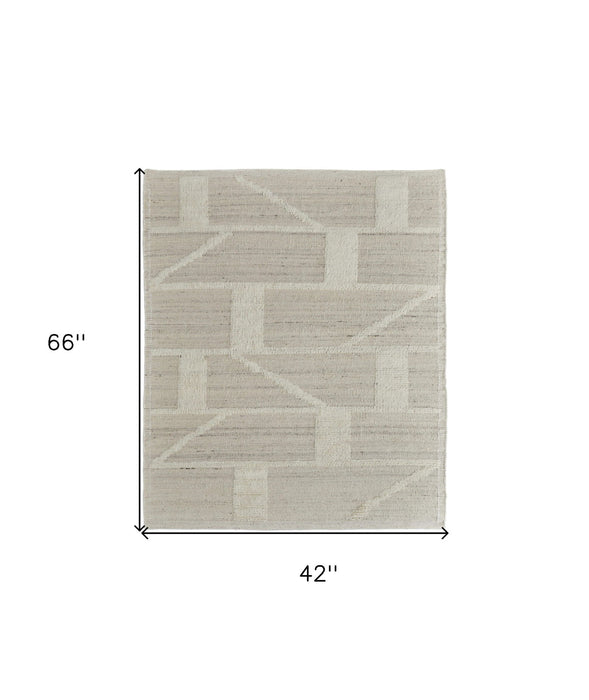 4' x 6' Wool Geometric Hand Woven Area Rug - Tan And Ivory