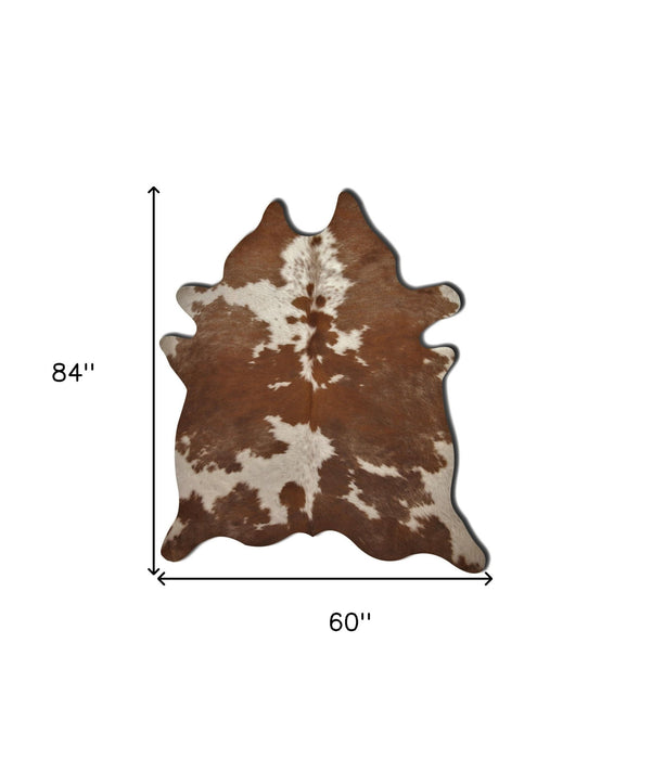 60" x 84" Cowhide - Area Rug - Brown And White