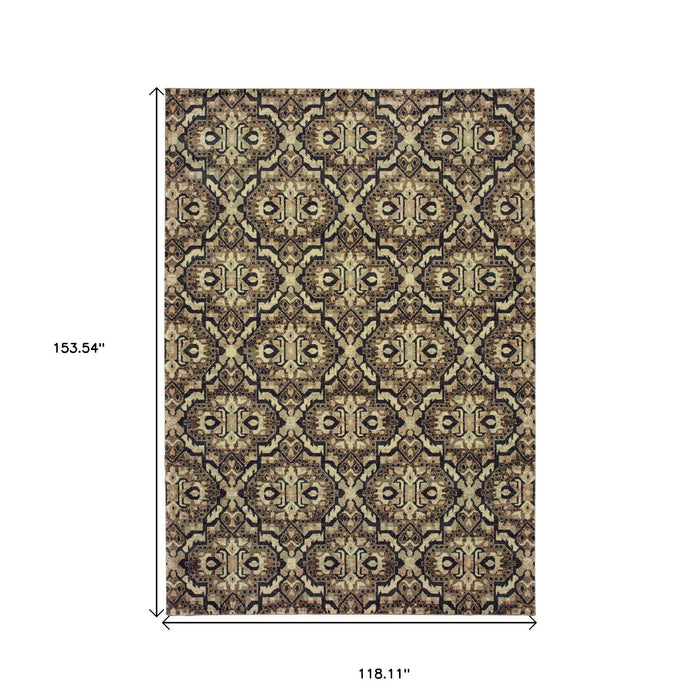 10' X 13' Geometric Distressed Area Rug - Brown