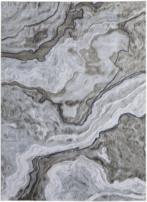 7' x 10' Abstract Power Loom Area Rug - Ivory Blue And Gray