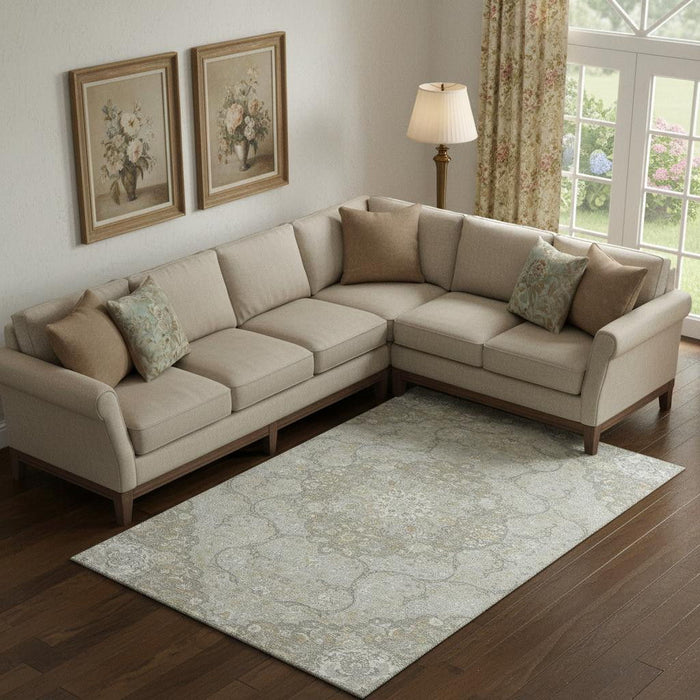 10' X 14' Medallion Washable Area Rug With UV Protection (696848) - Taupe / Gray / Ivory