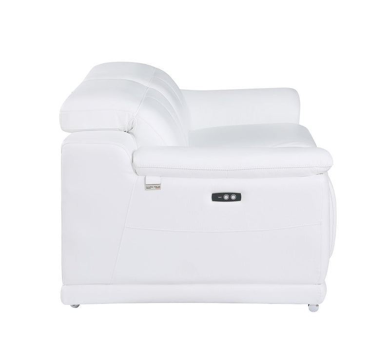 Italian Leather Power Reclining Loveseat (720519) - White / Silver