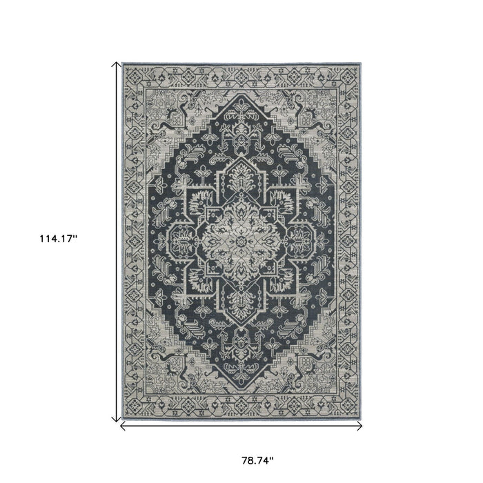 7' X 10' Oriental Area Rug - Blue And Gray