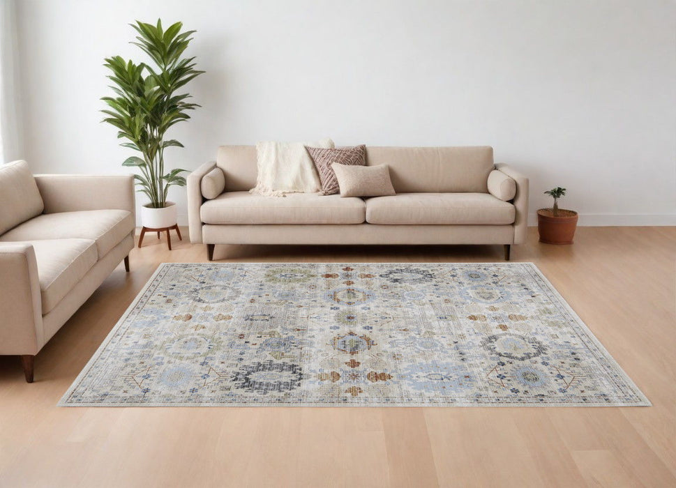 7' x 10' Floral Power Loom Area Rug - Ivory Red And Blue