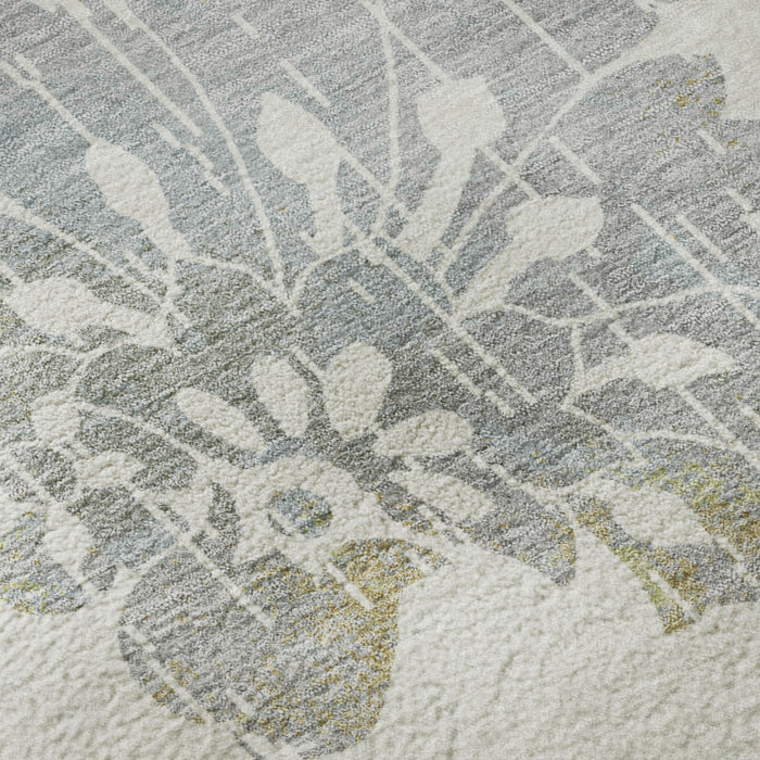 10' X 14' Floral Washable Area Rug With UV Protection (667921) - Ivory / Gray / Gold