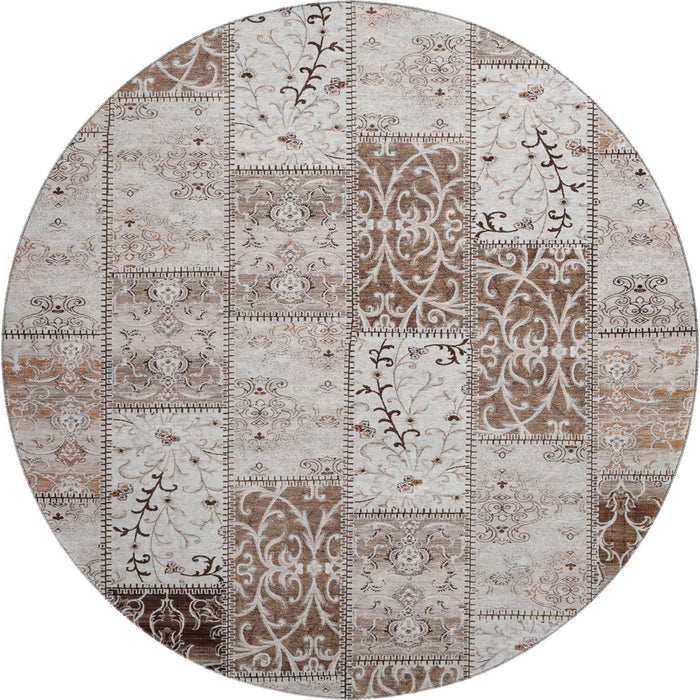 8' Patchwork Distressed Washable Round Rug With UV Protection (649549) - Beige / Ivory