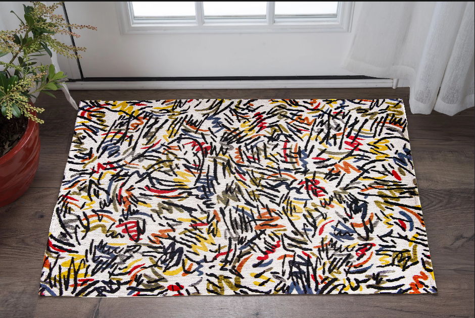 3' x 5' Abstract Non Skid 100% PET Area Rug - White