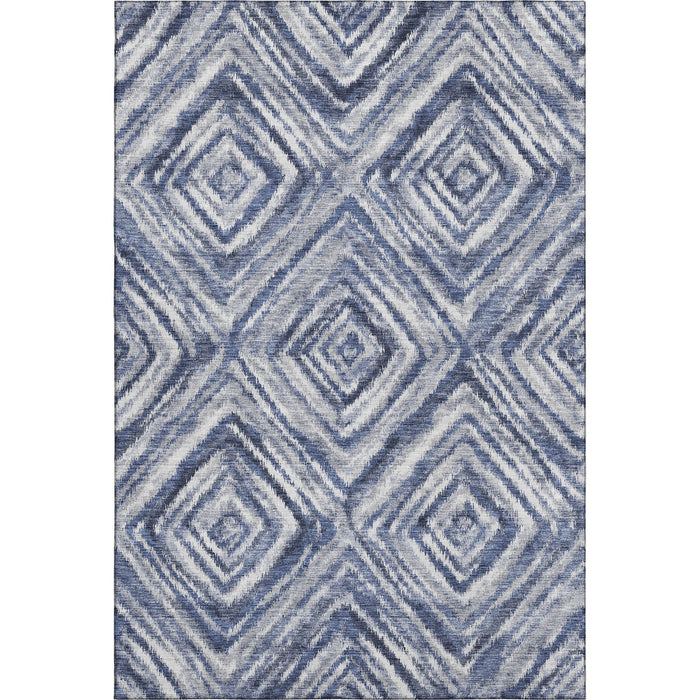 9' X 12' Geometric Washable Area Rug With UV Protection - Blue / Gray