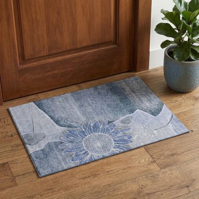 3' X 5' Floral Washable Area Rug With UV Protection (656790) - Blue / Ivory