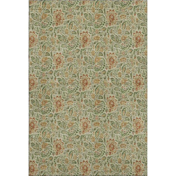 10' X 14' Floral Washable Area Rug With UV Protection (654970) - Artichoke Green / Rust