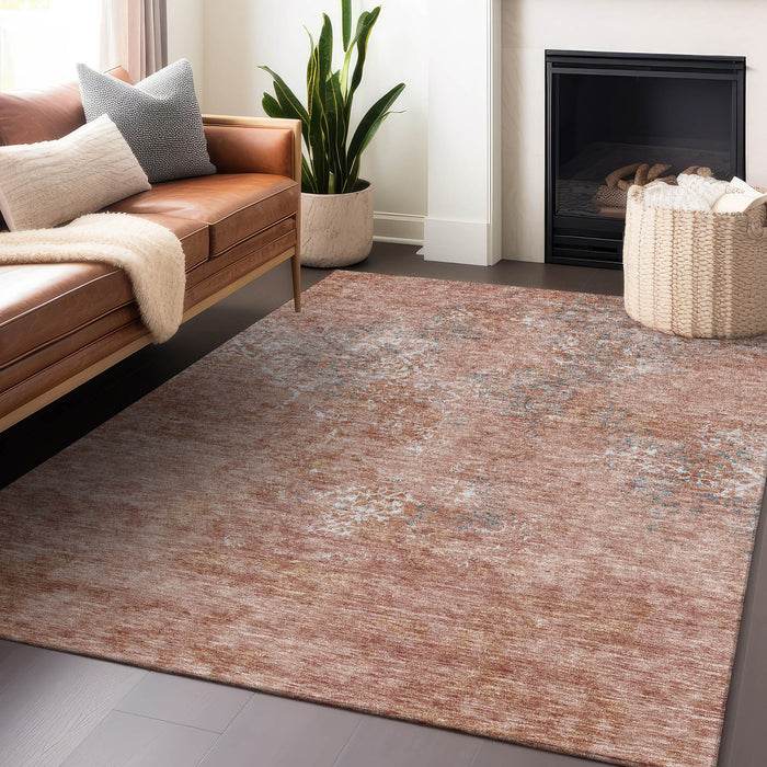 8' X 10' Abstract Washable Area Rug With UV Protection - Salmon