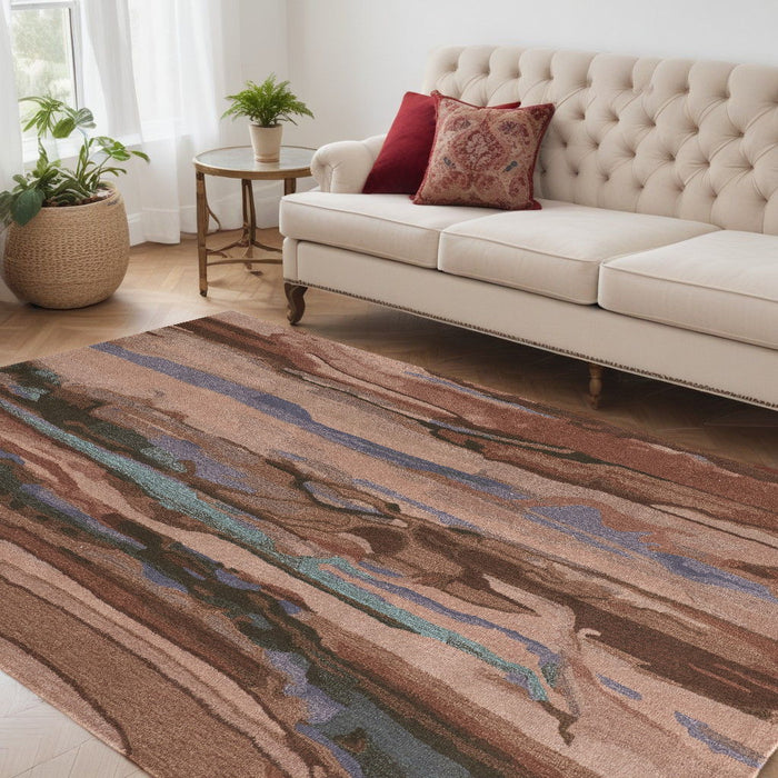 5' x 8' Wool Abstract Hand Tufted Area Rug - Red Pink And Blue