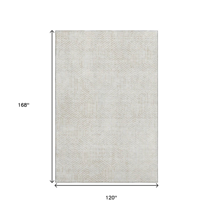 10' X 14' Geometric Washable Area Rug With UV Protection (672506) - Ivory / Beige