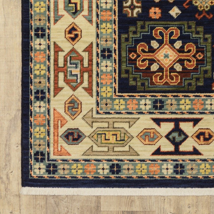6' x 9' Machine Woven Medallion Indoor Area Rug - Blue Ivory
