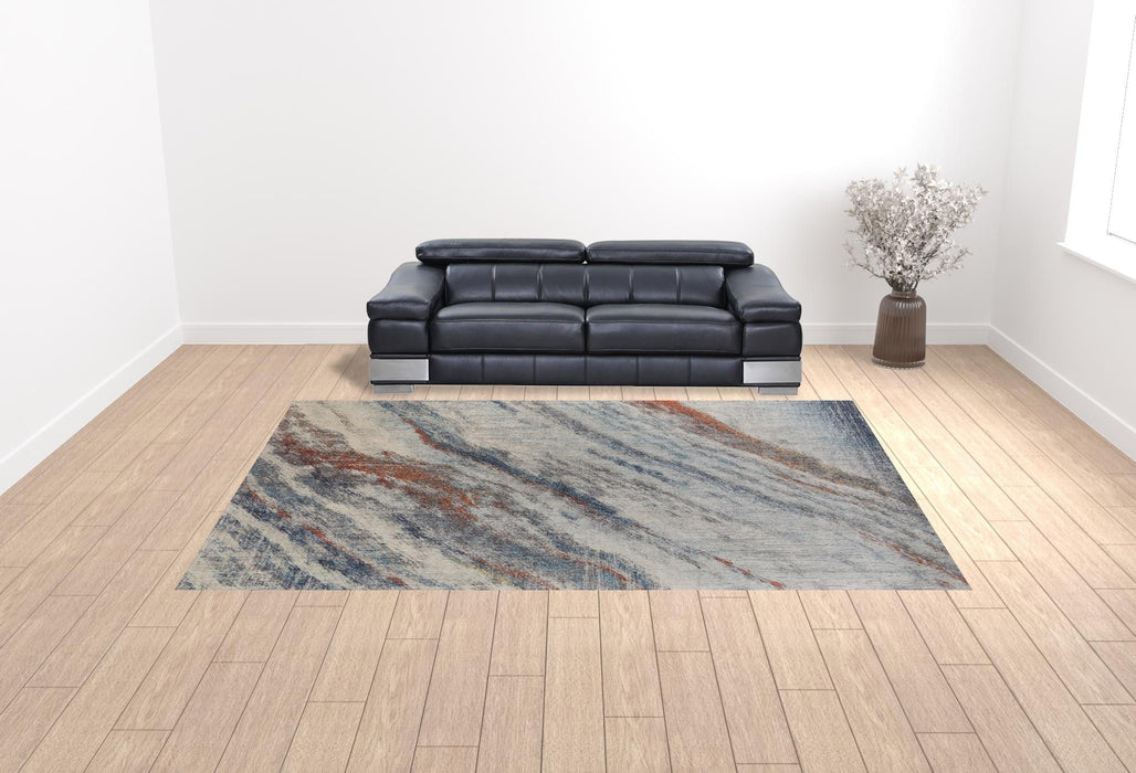 10' x 14' Abstract Power Loom Stain Resistant Area Rug - Ivory Orange And Blue