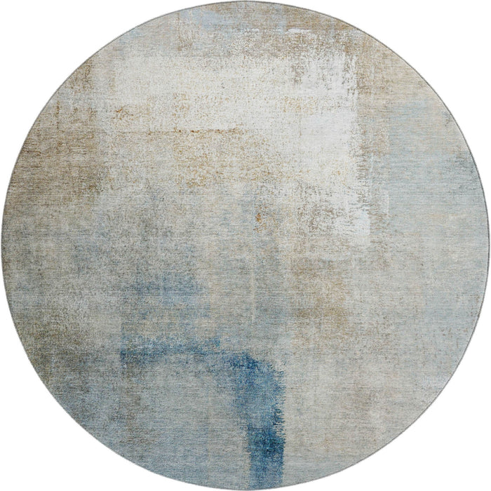 8' Abstract Washable Round Rug With UV Protection - Taupe / Ivory