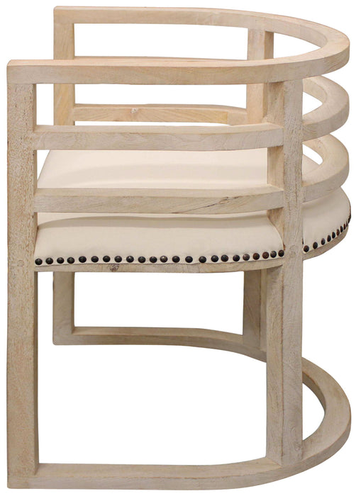 Upholstered Linen Curved Back Dining Arm Chair - Natural