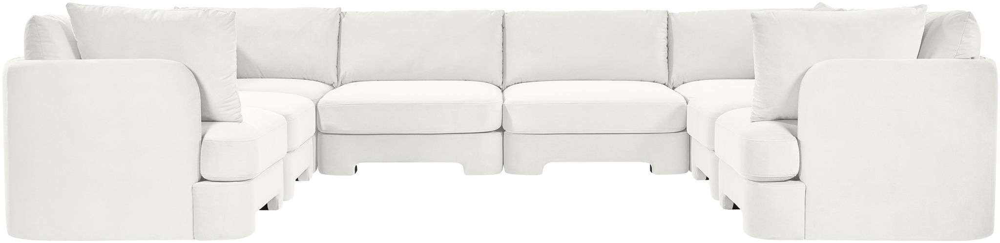 Meridian Furniture Hammond velvet performance fabric U-shaped sectional with eight pieces, plush upholstery, and modern design.