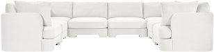 Meridian Furniture Hammond velvet performance fabric U-shaped sectional with eight pieces, plush upholstery, and modern design.