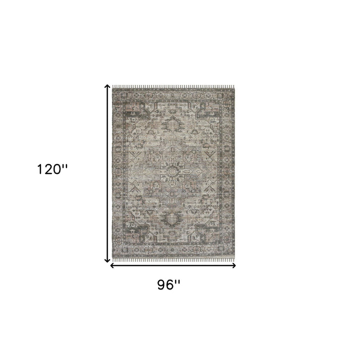 8' X 10' Oriental Hand Woven Area Rug With Fringe - Gray