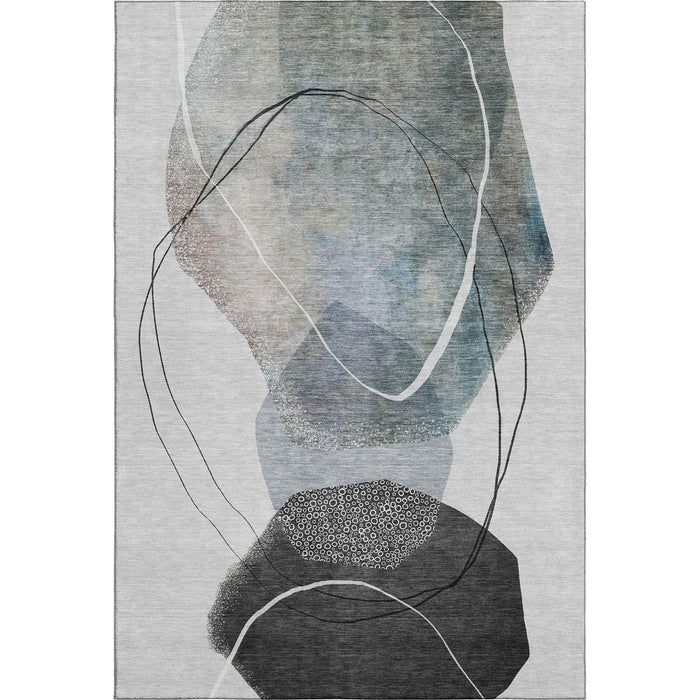 10' X 14' Abstract Washable Area Rug With UV Protection (717218) - Ivory / Gray